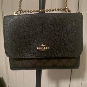 Coach Black and Brown 2 Way Bag with Gold Chain